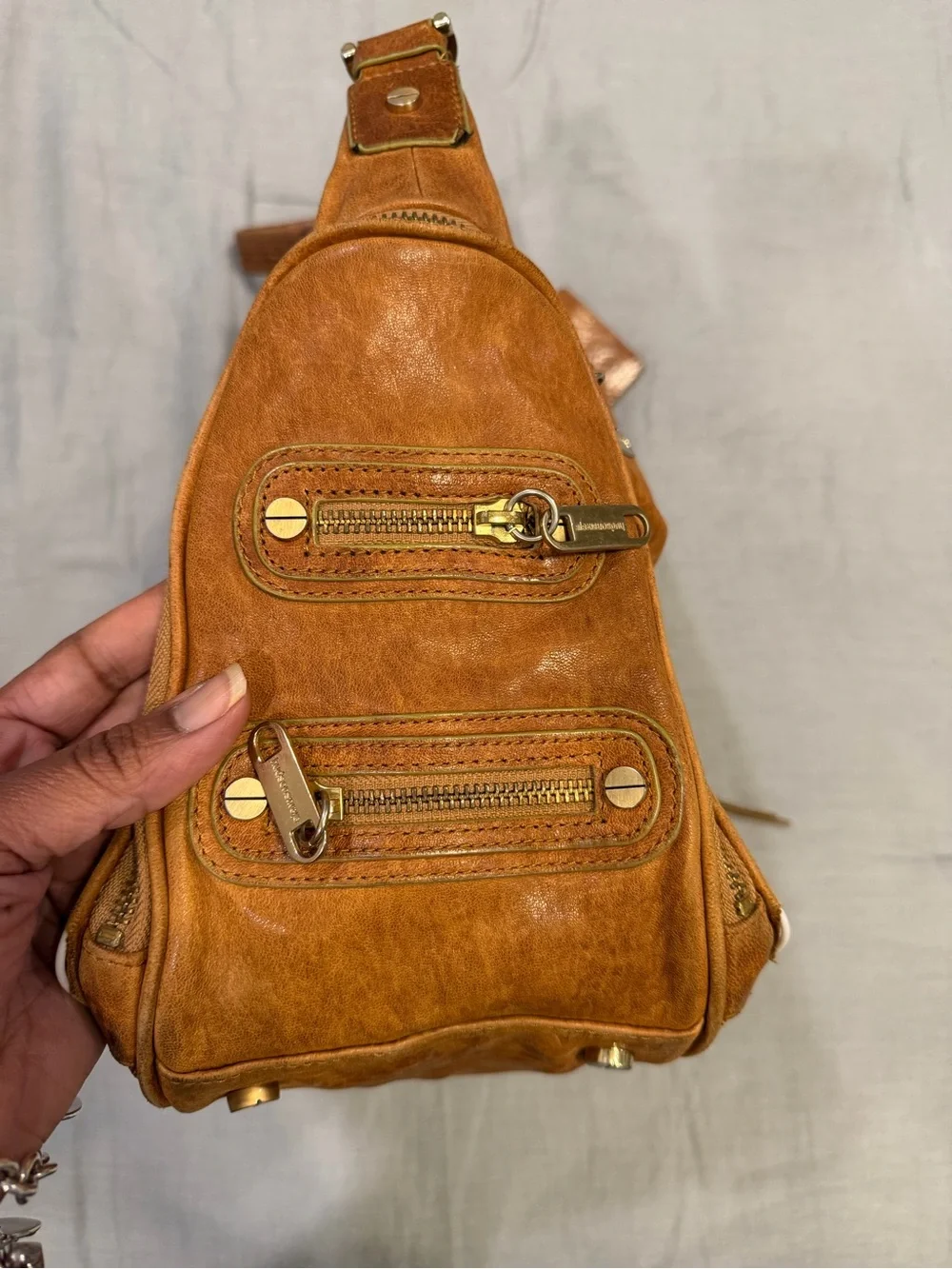 Alexis Hudson Tan Leather Shoulder Hobo with Gold Accents